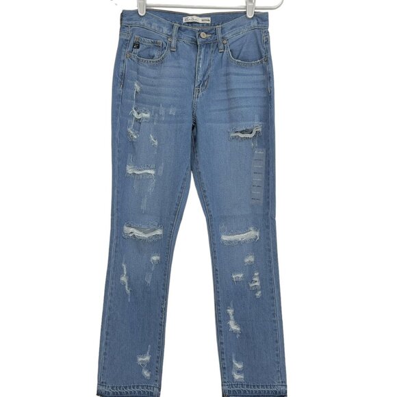 Kancan Women Distressed Raw Hem Mid Rise Blue Denim Jeans Size 24 W28"xL29" - Picture 1 of 10